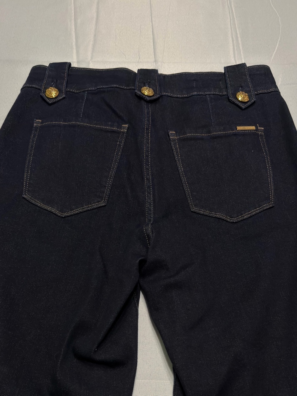 WHBM High Rise Mariner Sailor Wide Leg Jeans Size 8 Dark Wash Gold Button - Picture 5 of 11